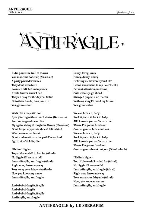 Antifragile antifragile. We can break it baby. Rock it twist it lock it baby. All I know is you can’t chain me. ‘Cause I’m gonna break out. gonna gonna break out out. We can break it baby. Rock it twist it lock it baby. All I know is you can’t chain me.